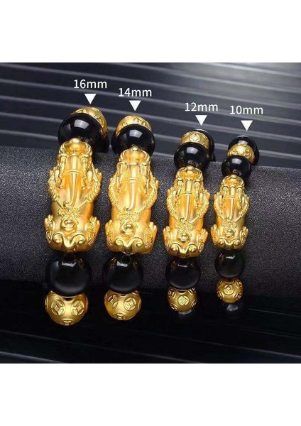 No.12 Boyutu Fabrika Doğrudan Satış Feng Shui Obsidyen Taş Boncuk Bilezik Erkek Kadın Bileziği Altın Siyah Pixiu Zenginlik Iyi Şans Takı Hediyeler (Yurt Dışından)