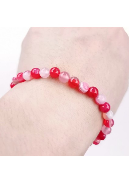 20CM Tarzı Gül Akik Kadın Erkek Kaplan Gözü Pembe Kristal Volkanik Taş Akik Doğal Boncuklu Yoga Esnek Bileklik - 6mm Minimalist Doğal Bilezik (Yurt Dışından)