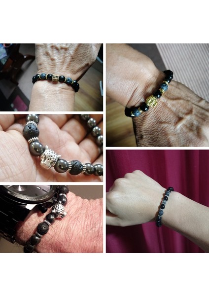 19CM Tarzı Tip 37 Klasik Doğal Siyah Oniks Boncuk Bileklik Erkek Moda Volkanik Lava Boncuklu Aslan Başlı Bilezik Kadın Erkek Takı Hediye (Yurt Dışından)