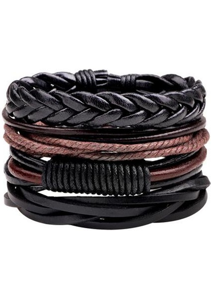 H2450 4 Parça Vintage Erkek Deri Bilezik Ahşap Taş Boncuklu Şanslı Çok Katmanlı Örme Erkek Bileklik Pulseira Masculina Takı (Yurt Dışından) indirimleri