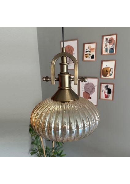 Elegant Cam Tekli Bal Rengi Avize Eskitme Gemici Başlık Sarkıt Lamba Restoran Salon Aydınlatma