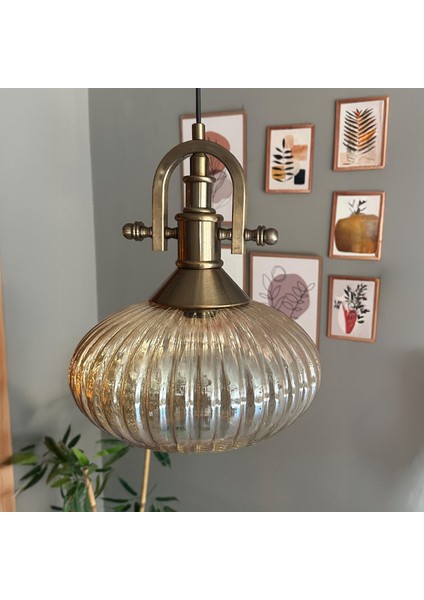 Elegant Cam Tekli Bal Rengi Avize Eskitme Gemici Başlık Sarkıt Lamba Restoran Salon Aydınlatma