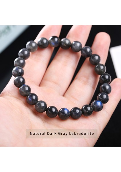 9-10MM Tarzı Koyu Gri Jd A + Doğal Labradorit Taşı Yuvarlak Boncuklu mm Şanslı Gri Mavi Aytaşı Kadın Erkek Bilezik Yeni Şans Takı Hediye (Yurt Dışından)