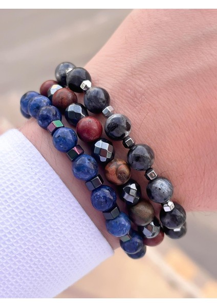 Nursaat 3 Lü Özel Tasarım Unisex Doğal Taş Bileklik Çakra, Turkuaz, Yeşim, Akik ve Sitrin Taşları 07