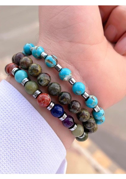 Nursaat 3 Lü Özel Tasarım Unisex Doğal Taş Bileklik Çakra, Turkuaz, Yeşim, Akik ve Sitrin Taşları 06 fiyatları