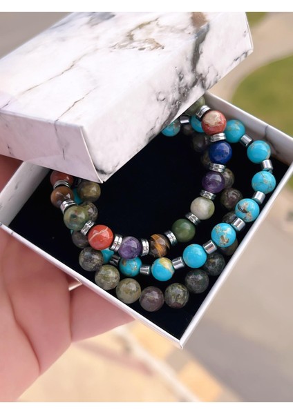 Nursaat 3 Lü Özel Tasarım Unisex Doğal Taş Bileklik Çakra, Turkuaz, Yeşim, Akik ve Sitrin Taşları 06 fırsatları