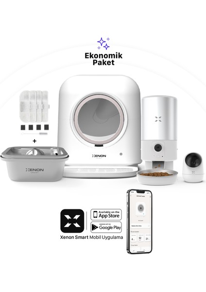 Akıllı Otomatik Kedi Tuvaleti 5lt Hazneli Mama Kabı Çelik Su Pınarı 3MP Iç Mekan Kamera ve Yedek Filtre 5'li Pet Seti fiyatları