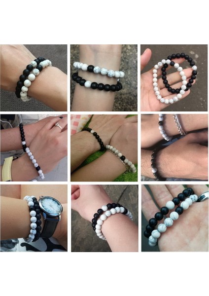 6mm Mat-Kırmızı Set Bileklik Çiftler Mesafe Siyah Beyaz Doğal Lav Taşı Kaplan Gözü Boncuklu Yoga Bilezikleri Erkek Kadınlar Için Esnek Halat Takı (Yurt Dışından) modelleri