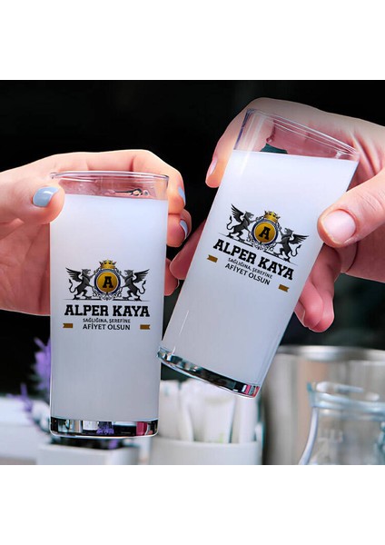 Renkli İsim Yazılı Hediyelik İkili Rakı Bardağı Seti