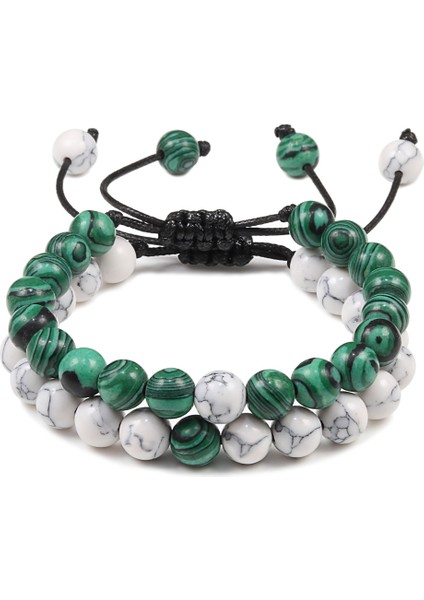 2 Adet Bir Çift Mesafe Doğal Taş Örgülü Bilezikler Yeşil Malakit Bilezik Kadın Erkek En Iyi Arkadaş El Yapımı Takı Hediyeler (Yurt Dışından)