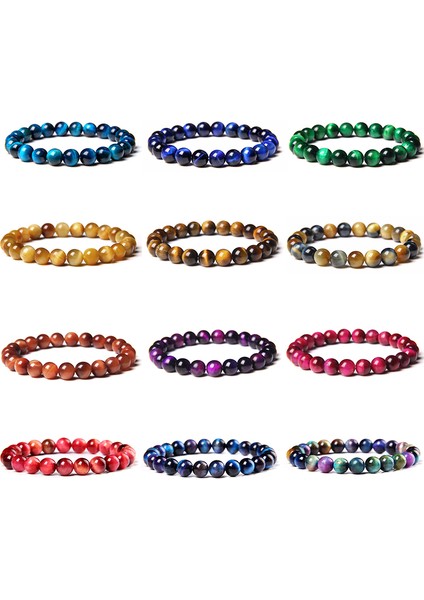 21CM Tarzı Rüya Kaplan Gözü Bileklik Renkli Mavi Sarı Yuvarlak 8mm Boncuklar Doğal Taş Bilezik Kadın Erkek Elastik Ip Bilezikler Takı (Yurt Dışından) fırsatları