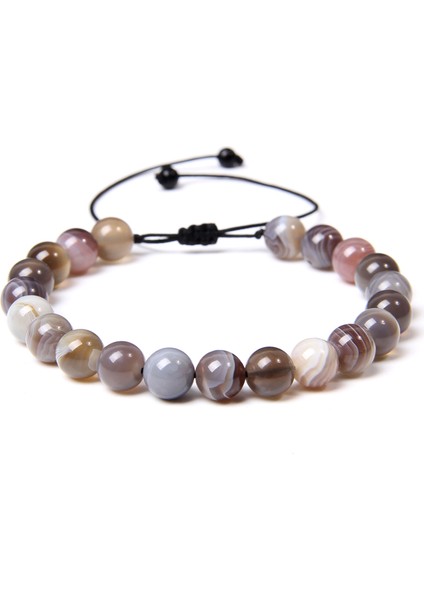 6 Botsvana Ayarlanabilir 8mm Doğal Taş Bilezik Kadın Erkek Minimalist Taş Boncuk Örgülü Halat Bilezikler Iyileştirici Mineral Takı Hediyeler (Yurt Dışından)