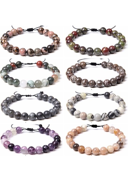 6 Botsvana Ayarlanabilir 8mm Doğal Taş Bilezik Kadın Erkek Minimalist Taş Boncuk Örgülü Halat Bilezikler Iyileştirici Mineral Takı Hediyeler (Yurt Dışından) fiyatları