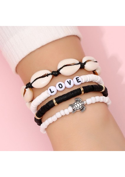 A Kadınlar Için Etnik Bohem Çok Renkli Bilezik Seti, Moda Incili Yumuşak Seramik Renkli Plaj Bileziği, Çiftler Boho Mücevher. (Yurt Dışından)