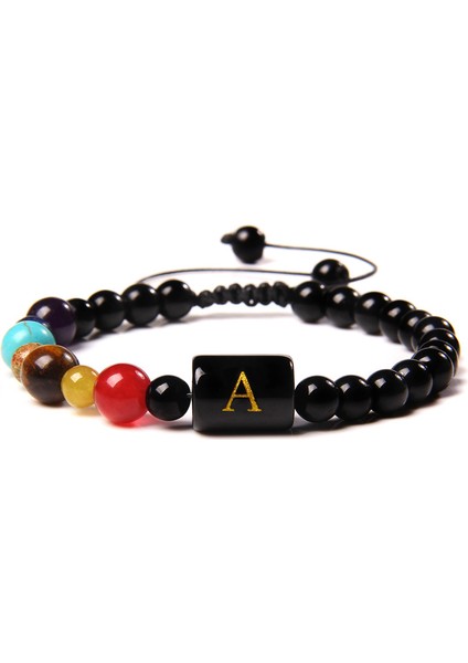 A Erkek Bileklik Doğal Turkuaz Kaplan Gözü Taş Boncuk Akra Bileklik Siyah Halat 26 Harfli Charm Örgü Bileklik Kadın Takı (Yurt Dışından)