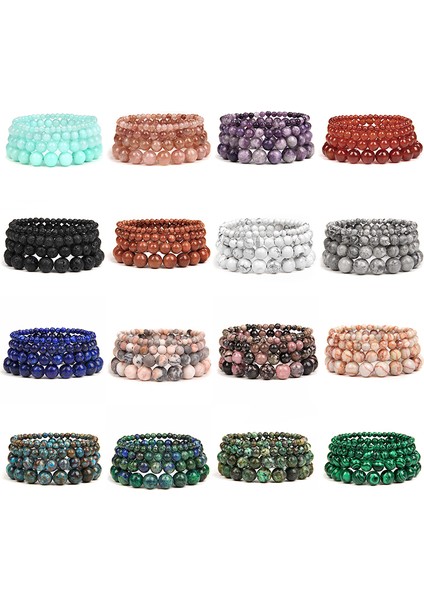 6mm Boncuk Stili Güneştaşı Yeşim Doğal Taş Bilezik 8 mm Boncuk Esnek Bilezik Kadınlar Için Erkekler Pembe Zebra Agat Turkuaz Lav Meditasyon Yoga Takı (Yurt Dışından) indirimleri