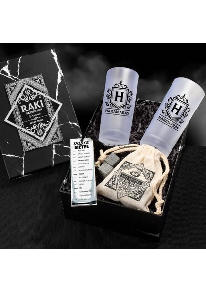 İsimli ve Harfli İkili Rakı Kadehi Seti Hediye Kutusu