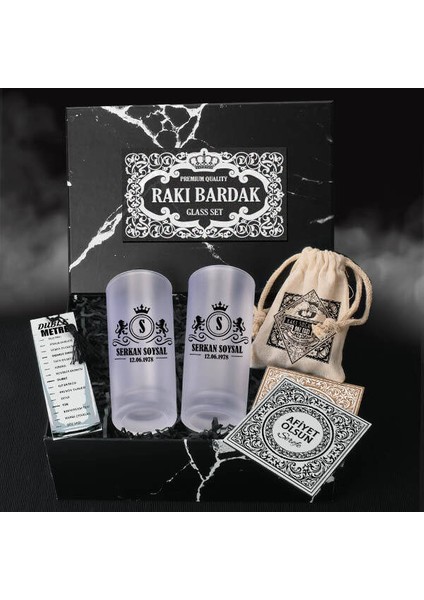 Kral Tasarımlı Kişiye Özel Rakı Kadehi Seti Hediye Kutusu