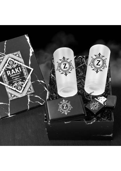 İsim Baş Harfli Rakı Bardağı ve Sigara Seti Kutusu