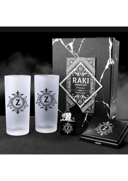 İsim Baş Harfli Rakı Bardağı ve Sigara Seti Kutusu modelleri