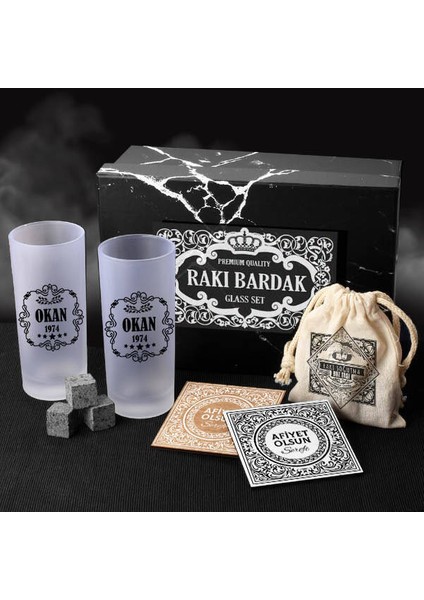 Doğum Tarihli Kişiye Özel Rakı Bardağı Seti Hediye Kutusu