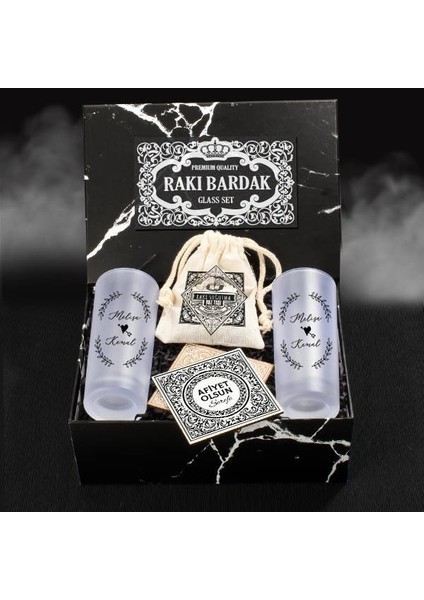 Aşk Oku Romantik Rakı Bardağı Seti Hediye Kutusu