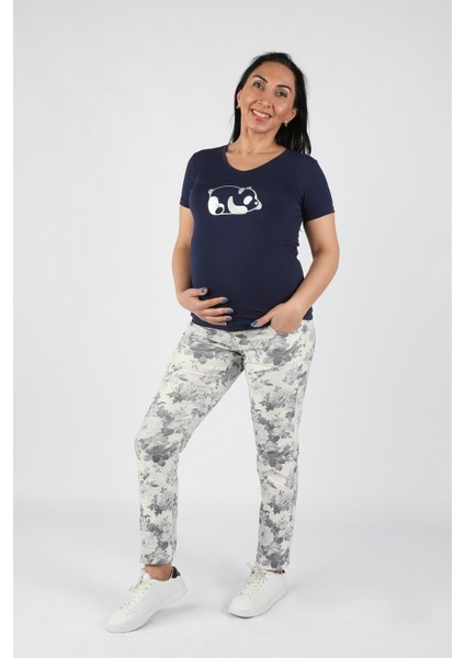 Hamile Gri Baskılı Gabardin Pantolon Gri