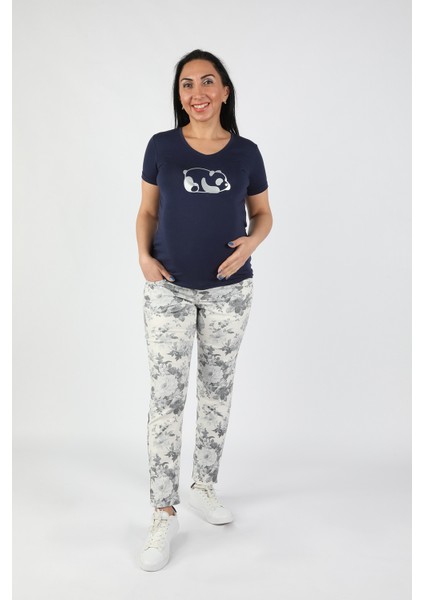 Hamile Gri Baskılı Gabardin Pantolon Gri modelleri