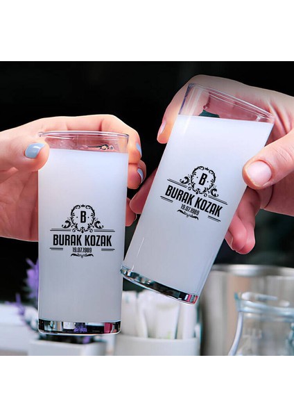 Kişiye Özel Doğum Tarihli Tasarım İkili Rakı Bardağı