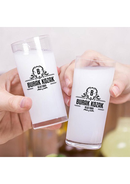 Kişiye Özel Doğum Tarihli Tasarım İkili Rakı Bardağı fiyatları