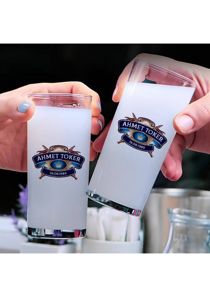 Kişiye Özel İsimli ve Tarihli Renkli İkili Rakı Bardağı Seti