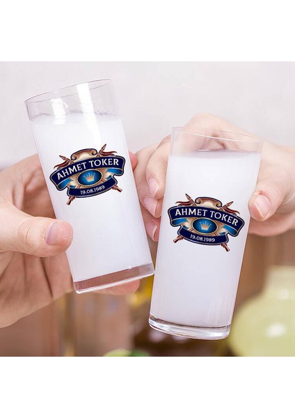 Kişiye Özel İsimli ve Tarihli Renkli İkili Rakı Bardağı Seti fiyatları