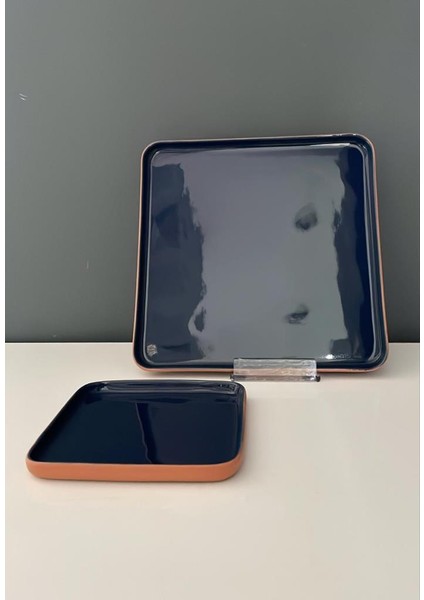 Square Terra Mavi Porselen 2 Li Tabak Seti 12,2cm-20,2 cm