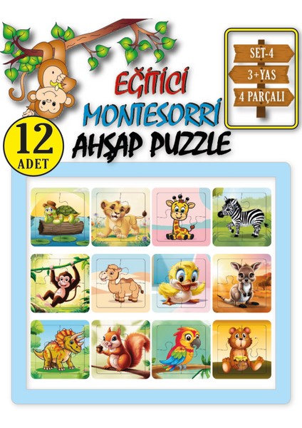 Çocuklar Için Ahşap Türkçe 4 Lü Set Eğitici Öğretici Yapboz Puzzle Set-4