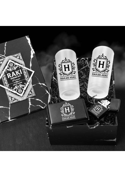 İsimli ve Harfli Rakı Bardağı ve Sigara Seti Kutusu