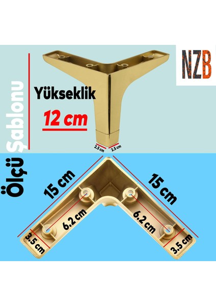 Mobilya Kanepe Sehpa Tv Ünitesi Koltuk Ayağı 12 cm Altın Gold Baza Ayak 4 Adet