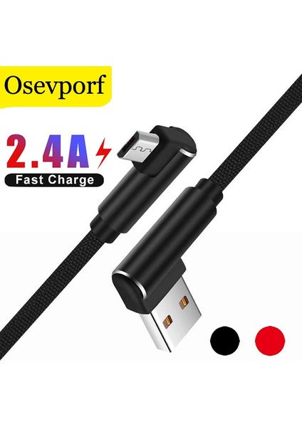 Mikro USB Kablosu 2.4A Hızlı Şarj Cihazı USB Kablosu 90 Derece Dirsek Naylon Örgülü Veri Kablosu Samsung Sony Xiaomi Huawei Android Telefon Için (Yurt Dışından)