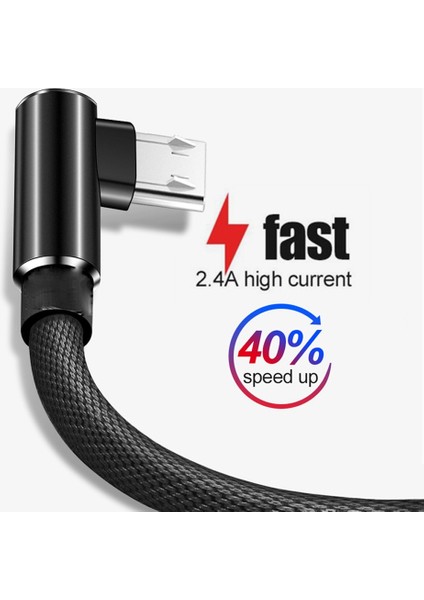 Mikro USB Kablosu 2.4A Hızlı Şarj Cihazı USB Kablosu 90 Derece Dirsek Naylon Örgülü Veri Kablosu Samsung Sony Xiaomi Huawei Android Telefon Için (Yurt Dışından) fiyatları