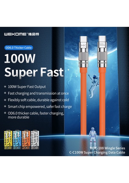 Wekome 100W Hızlı Şarj Kablosu USB Arayüzü Tip-C Metal Yıldırım Cesur Şarj Cep Telefonu Tablet Kulaklık Için Uygun (Yurt Dışından)