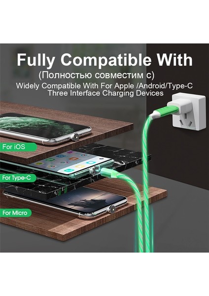Manyetik Şarj Mikro USB C Tipi Kablo LED Akış Aydınlık Tarih Tel iphone Samsung Huawei Mobil USB Şarj Kablosu (Yurt Dışından) modelleri