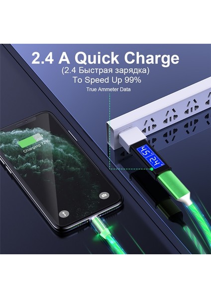 Manyetik Şarj Mikro USB C Tipi Kablo LED Akış Aydınlık Tarih Tel iphone Samsung Huawei Mobil USB Şarj Kablosu (Yurt Dışından) fırsatları