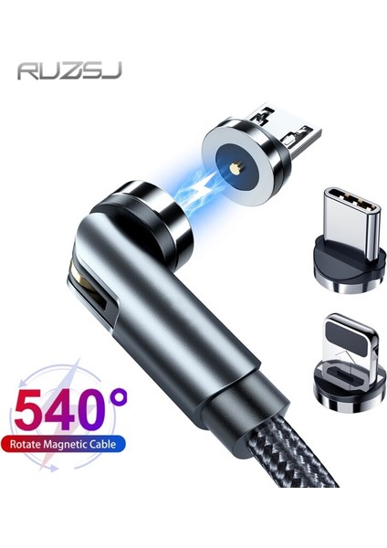 Ruzjs 540 Döndür Manyetik Kablo Hızlı Şarj Mıknatıs Şarj Mikro USB C Tipi Kablo Cep Telefonu Tel Kablosu iPhone Xiaomi Için (Yurt Dışından)