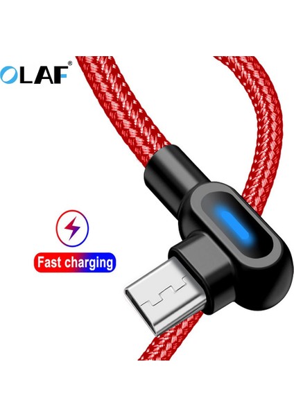Olaf Mikro USB Tip C Hızlı Şarj 90 Derece Kablo Samsung S21 S9 Huawei iPhone 13 Xiaomi LED Kablo Mikro USB Usb-C Şarj Cihazı (Yurt Dışından)