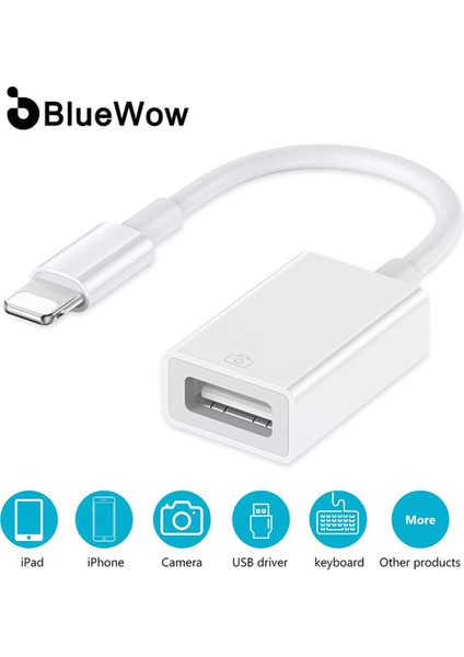Bluewow S34 Lightning - USB Adaptör Otg Kablosu Ios Için iPhone 12/12 Pro/11/11 Pro/xs Max/xr/8 Plus, iPad Pro/mini/air ile Uyumlu (Yurt Dışından)