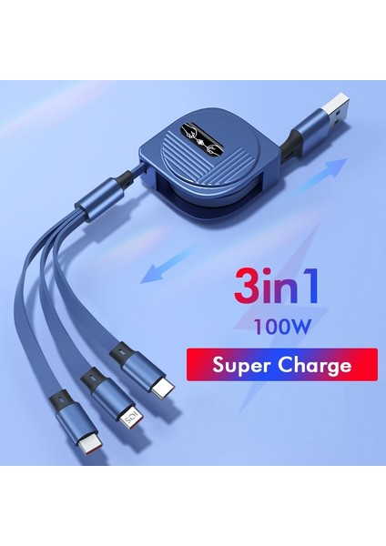 6A 100W 3ın1 USB C Kablosu iPhone 14 13 12 Pro Max 8pin Mikro Tip C Geri Çekilebilir Hızlı Şarj Kablosu Için Huawei Samsung Xiaomi (Yurt Dışından)