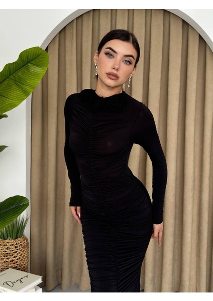 Carlis Gül Yaka Elbise