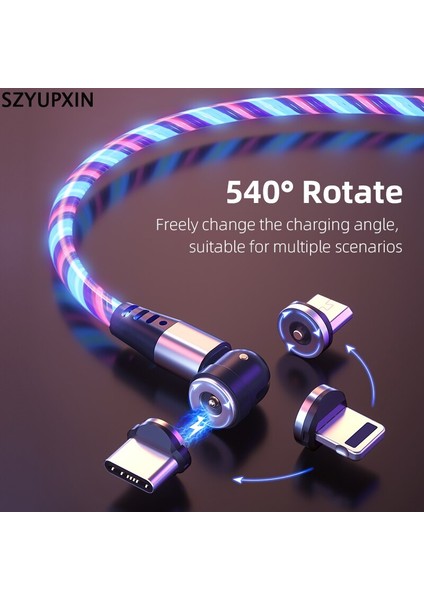 In1 540°DÖNDÜRME Manyetik Akım Aydınlık Aydınlatma Şarj Cep Telefonu Kablosu USB Tipi C Kablo Samsung Xiaomi iPhone Kablosu (Yurt Dışından)