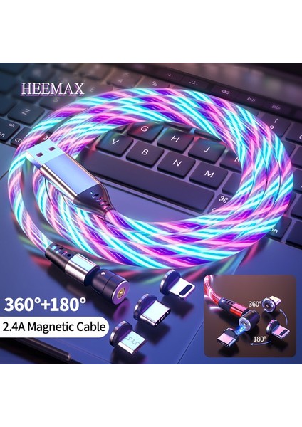 M 540 Manyetik Mikro USB C Tipi Kablo Glow LED Aydınlatma Manyetik Kablo USB Şarj Aleti Kablosu iPhone 12 11 Huawei Xiaomi Mi 11 (Yurt Dışından)