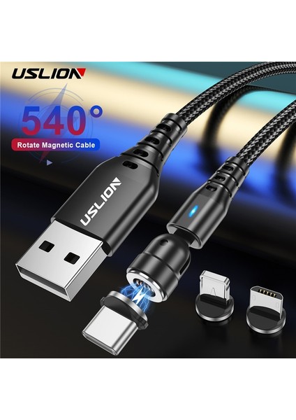 Uslıon 540 Döndür 3A Manyetik Kablo iPhone 14 13SAMSUNG Xiaomi Mikro USB Kablosu Tip C Veri Hattı Hızlı Şarj Telefon Kablosu (Yurt Dışından)