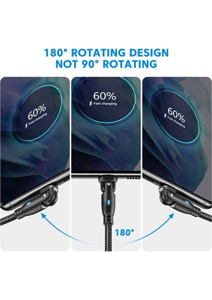Aufu 180 Döndür USB C Tipi Kablo Hızlı Şarj Kablosu Xiaomi Poco Oneplus Huawei Için iphone Cep Cep Telefonu Şarj Cihazı Veri Kablosu (Yurt Dışından) modelleri